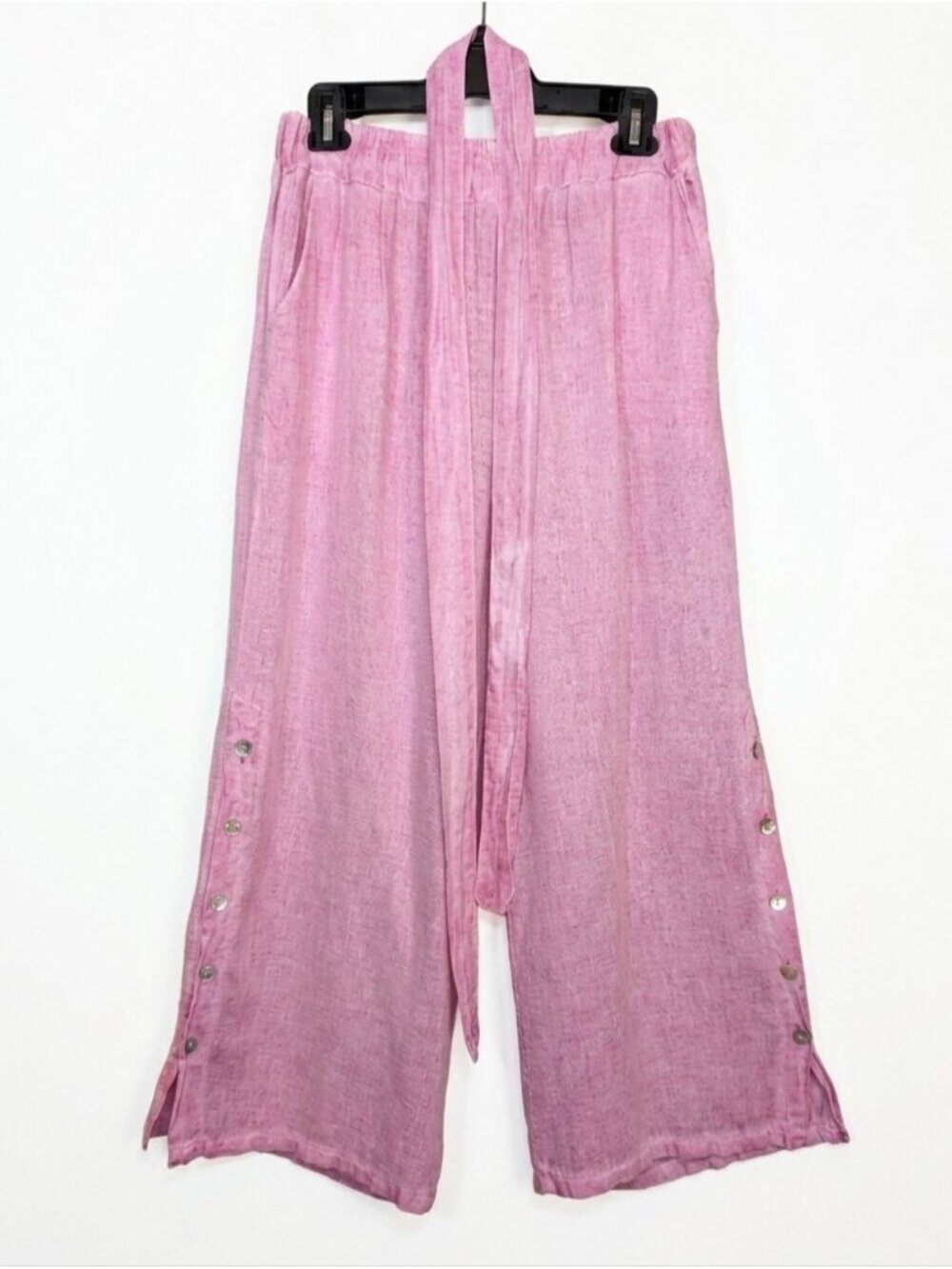 Meo Meli Made in Italy Pink 100% Linen Wide Leg Button Pants Womens One Size